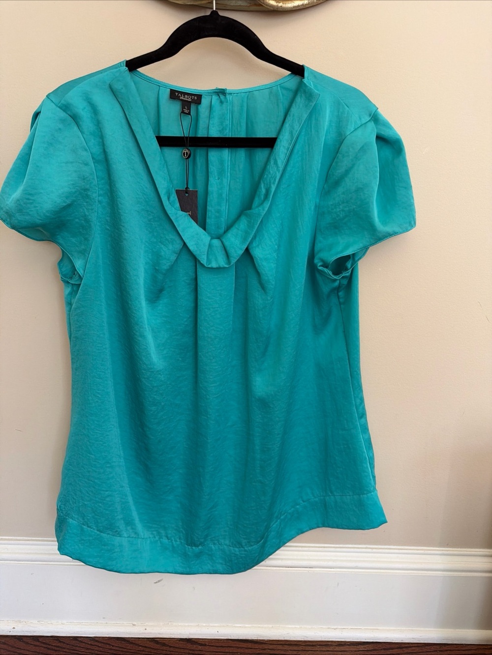 NWT Talbots Teal Short-Sleeve V-Neck Blouse